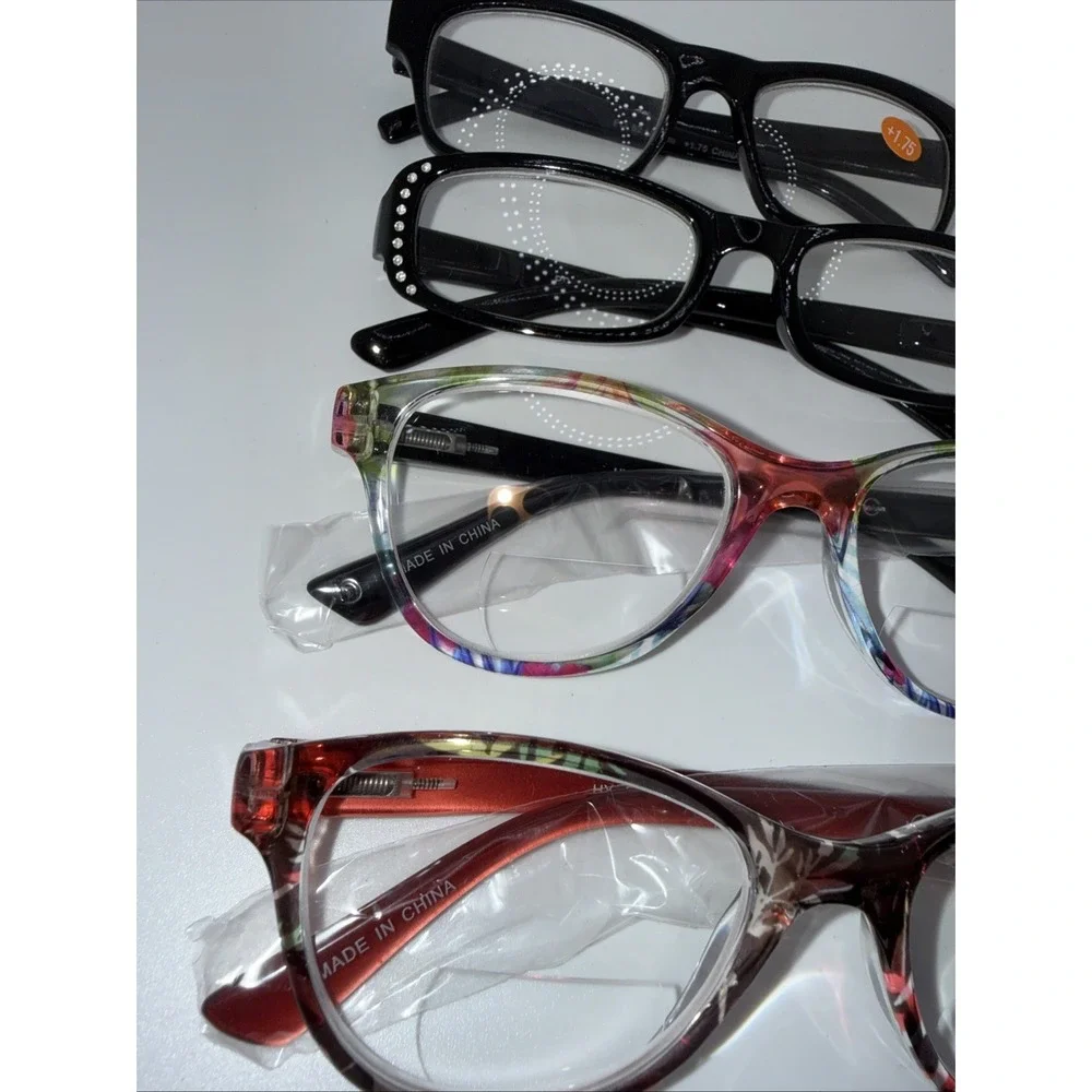 4 NWT Pairs Reading Glasses +1.75 Readers Black Frames & Multi Colored-Fast Ship